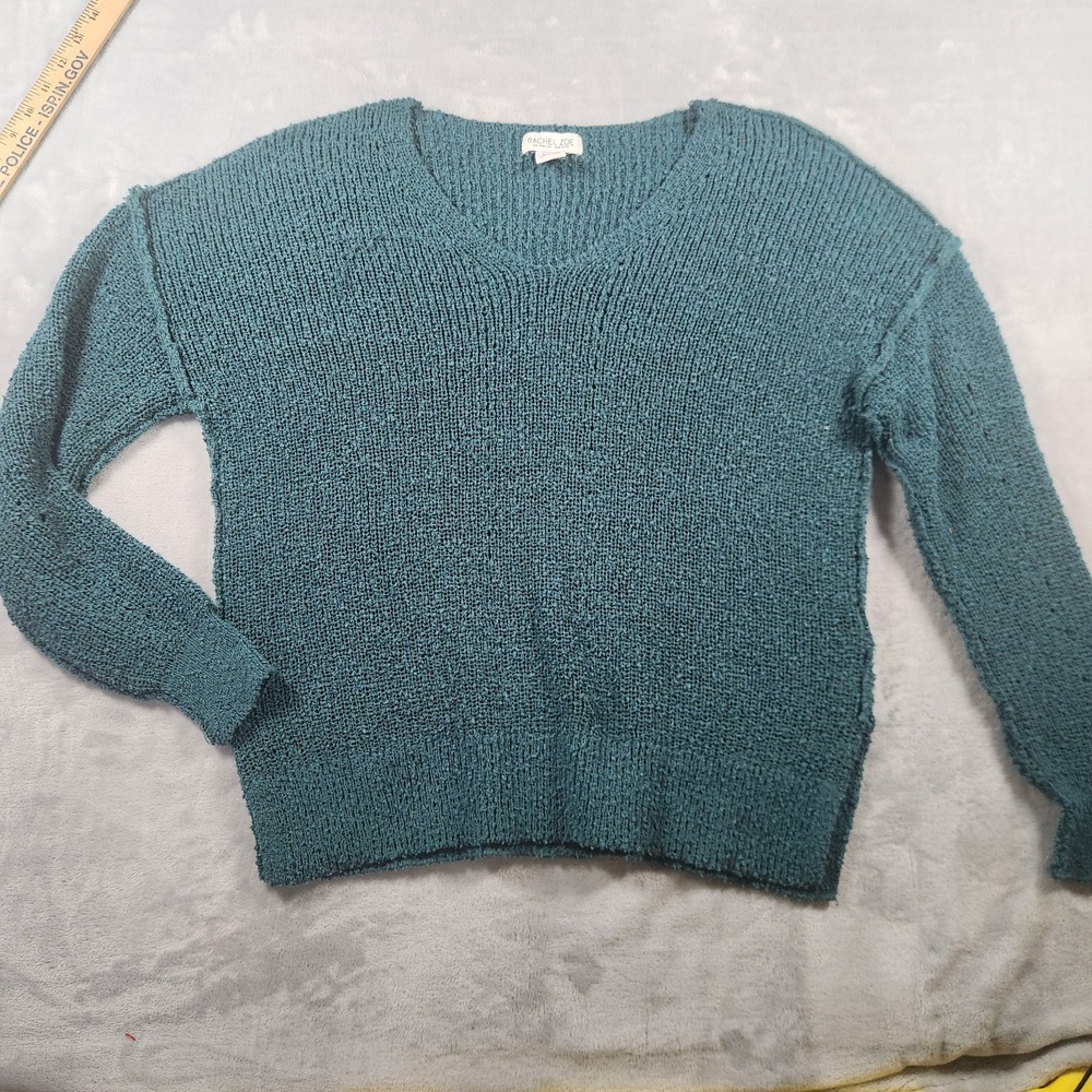 Rachel Zoe Women's Green‎ V-Neck Drop Shoulder Knit Pullover Sweater Size XL